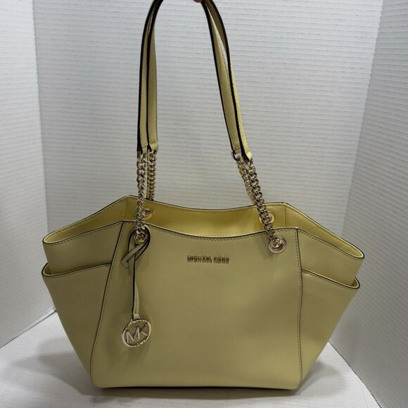 Michael Kors Jet Set Chain Large Shoulder Tote Yellow Saffiano Leather Bag Purse - Picture 11 of 14